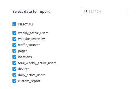 Selecting the data to import