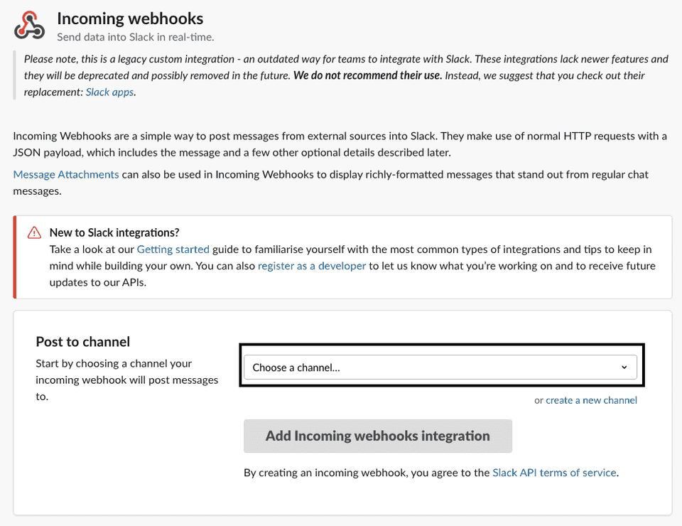 Slack connection settings