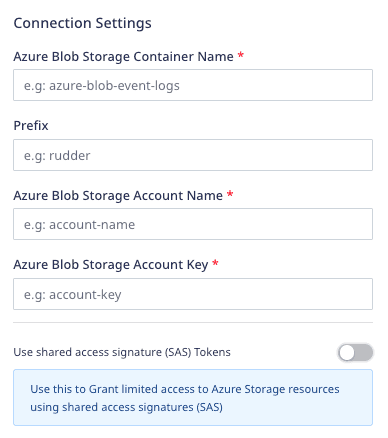Azure Blob Storage connection settings