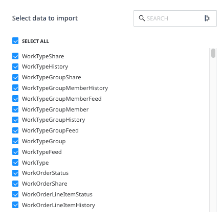 Selecting the data to import